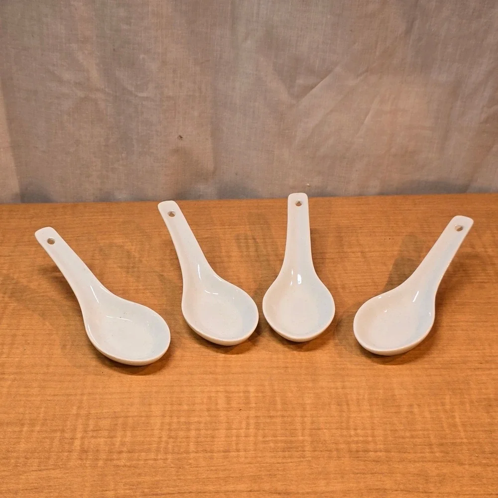 4 Saki Spoons Pier 1 China White Serving Spoon Liquid Display‎